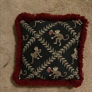 12” Decorative Monkey Pattern Pillow with Red Fringe